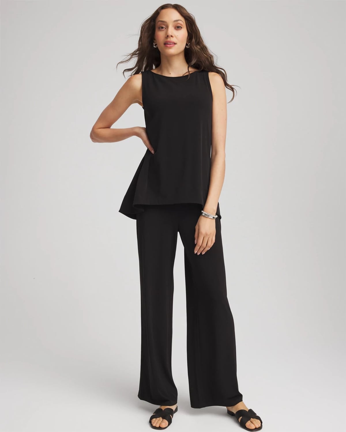 Chico's Travelers Knit High-low Hem Top In Black In Black