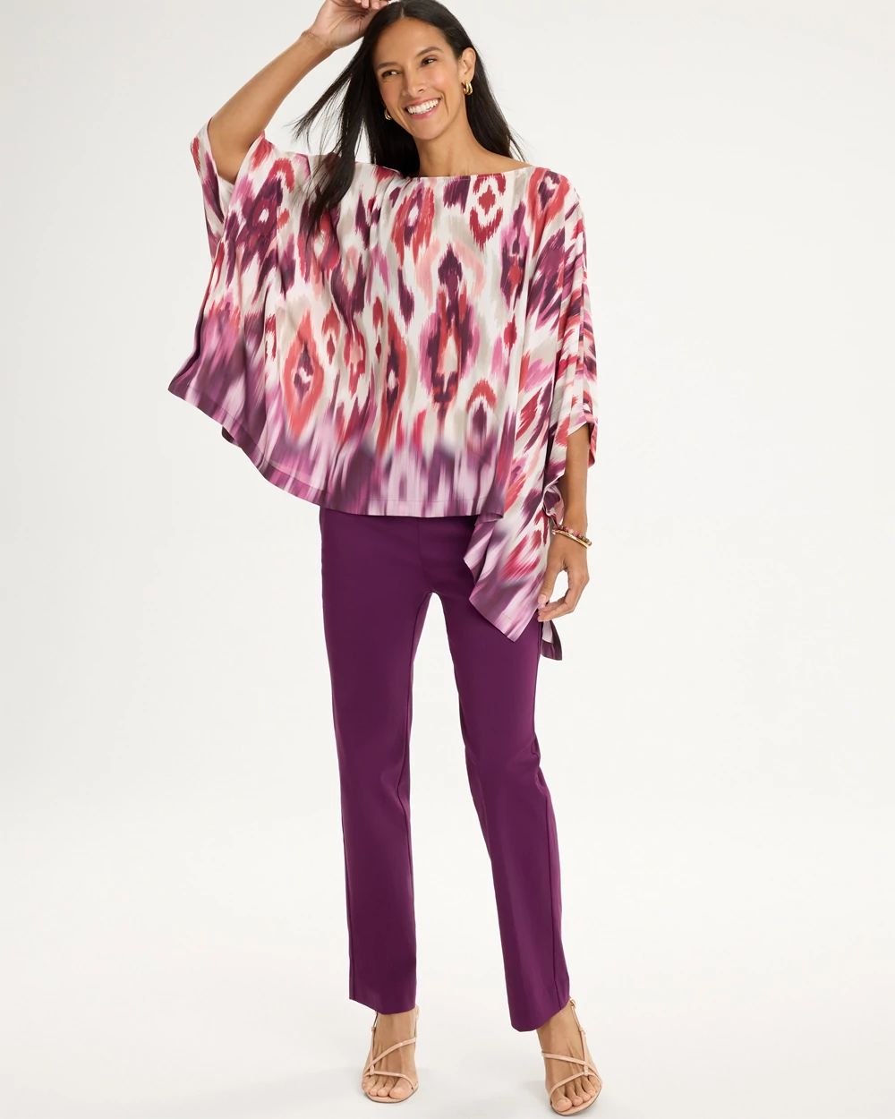 Sunset Printed Crepe Poncho click to view larger image.