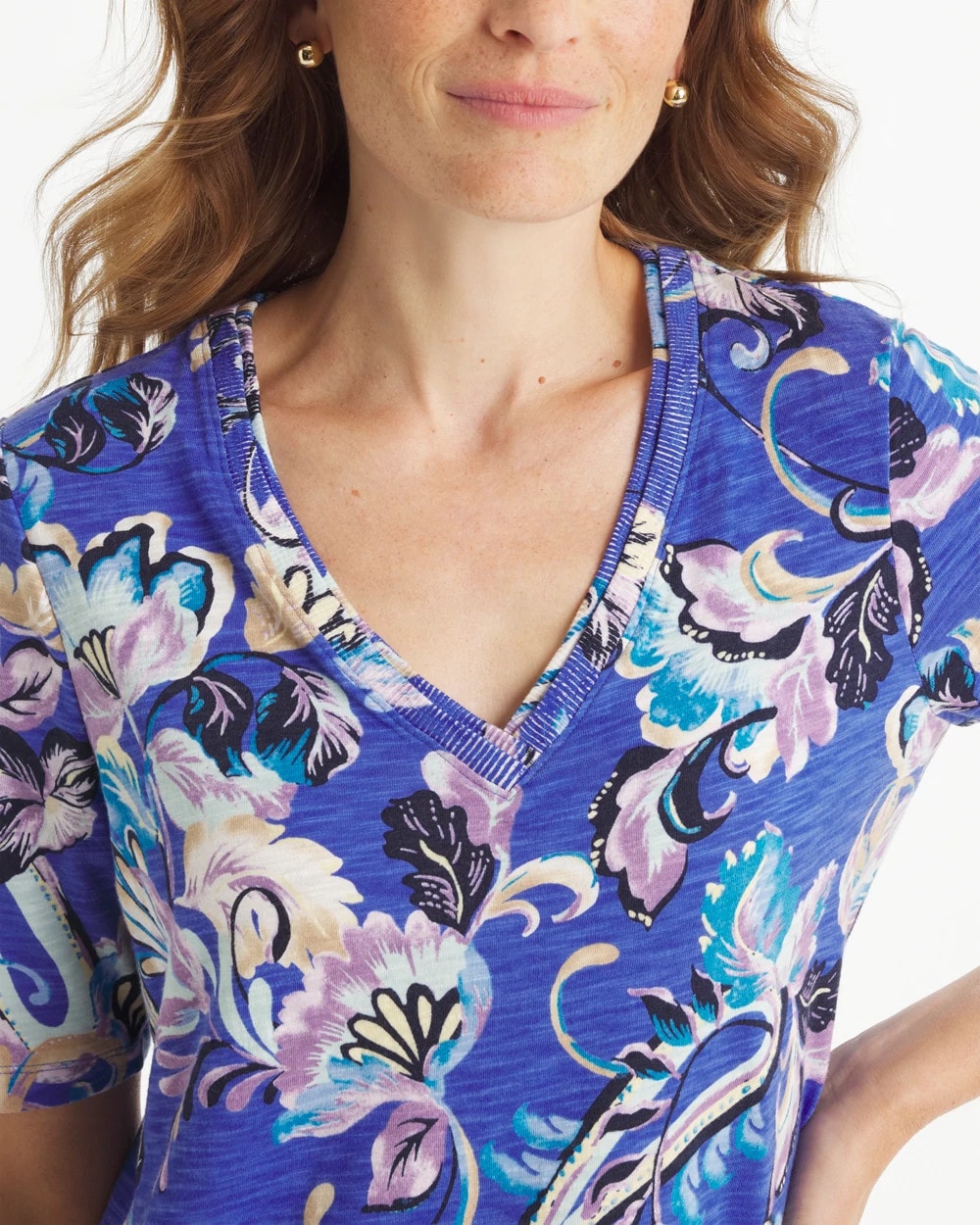 Paisley Cotton Slub V-Neck Tee