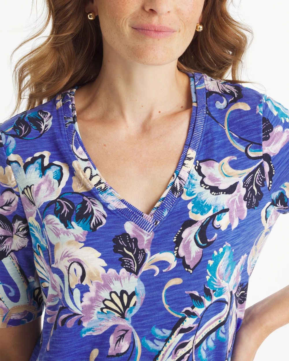 Paisley Cotton Slub V-Neck Tee click to view larger image.