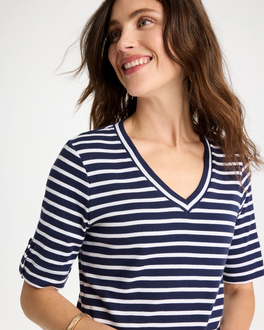 Pima Striped Elbow Sleeve Tee