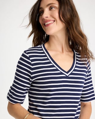 Pima Striped Elbow Sleeve Tee click to view larger image.