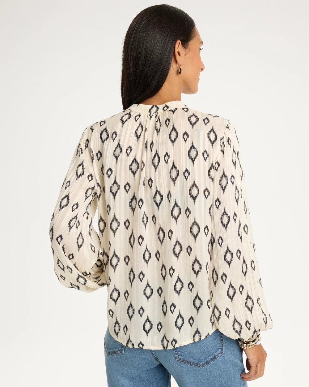Satin Georgette Geo Long Sleeve Blouse