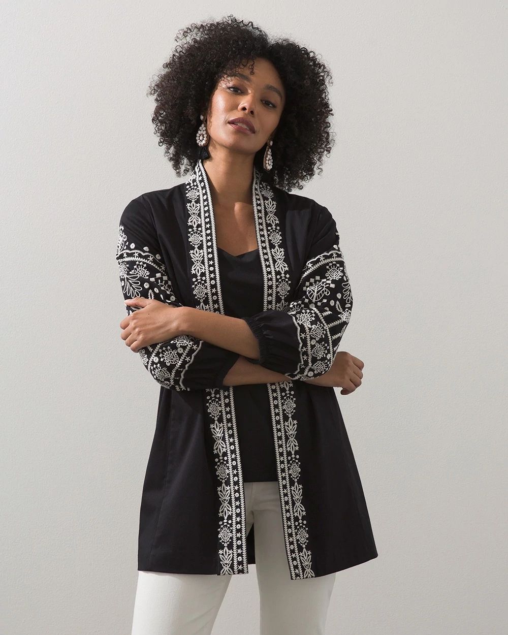 Eyelet Blouson Sleeve Kimono