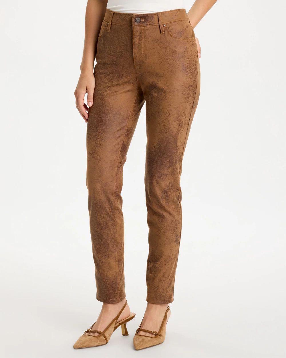 Coated Knit Five-Pocket Skinny Pants click to view larger image.