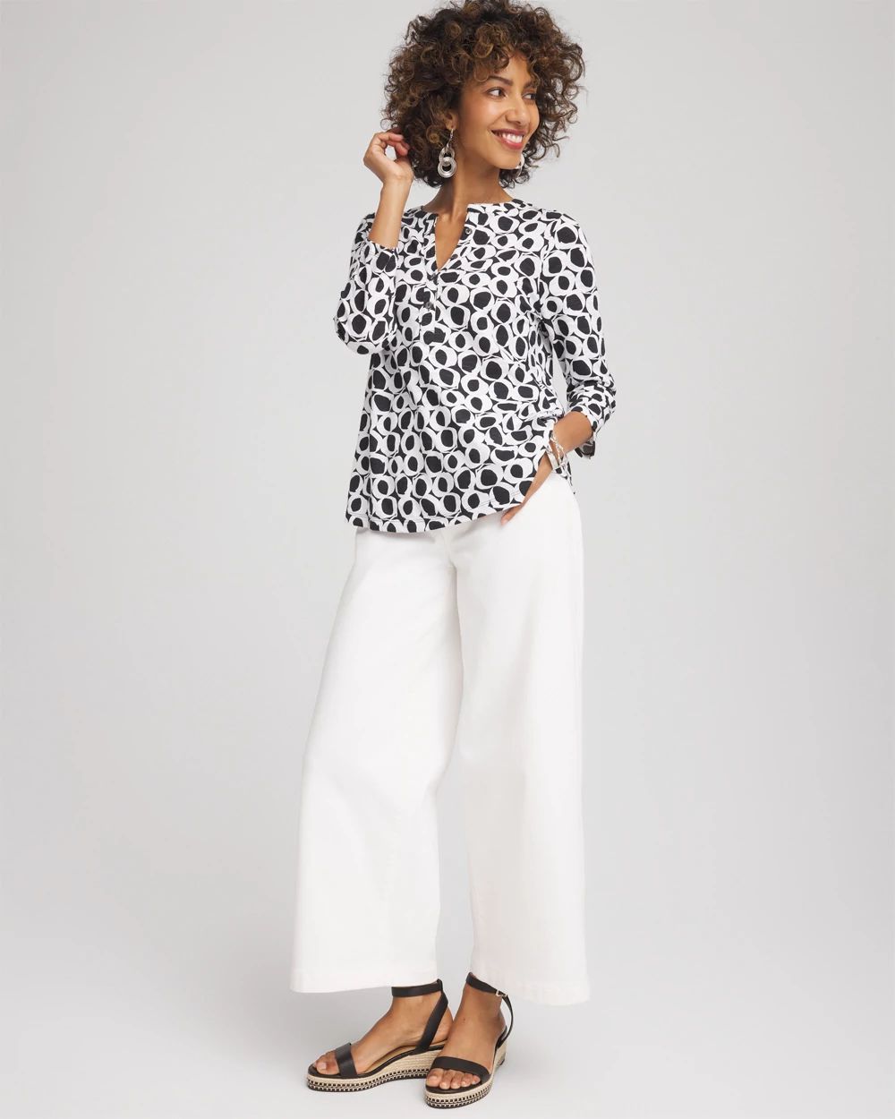 Printed Cotton Slub Henley Shirt