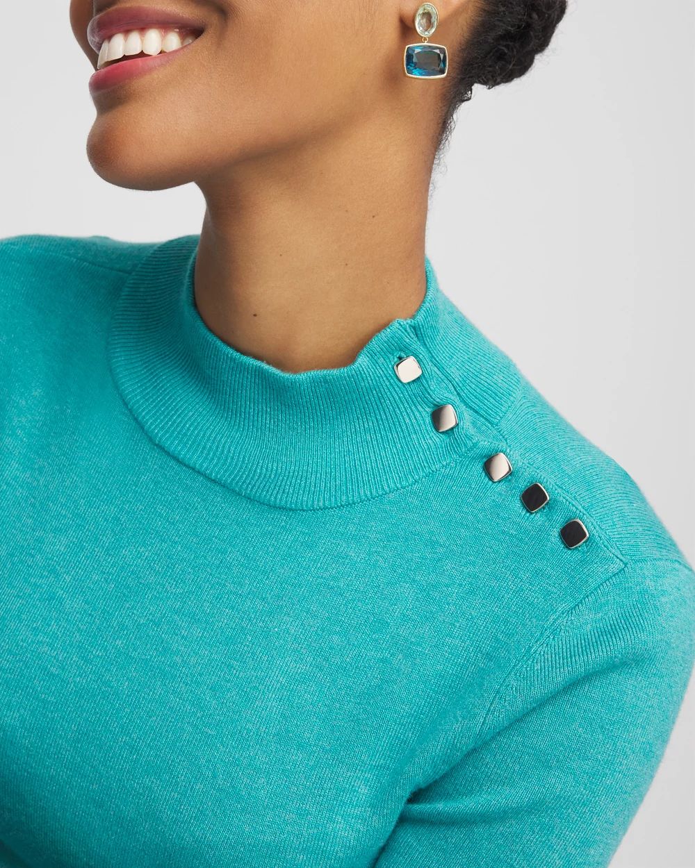 Ecovero™ Button Mock Neck Sweater