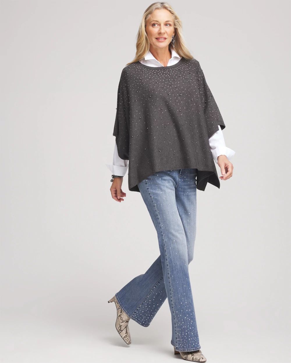 Faux Pearl Cashmere Blend Poncho