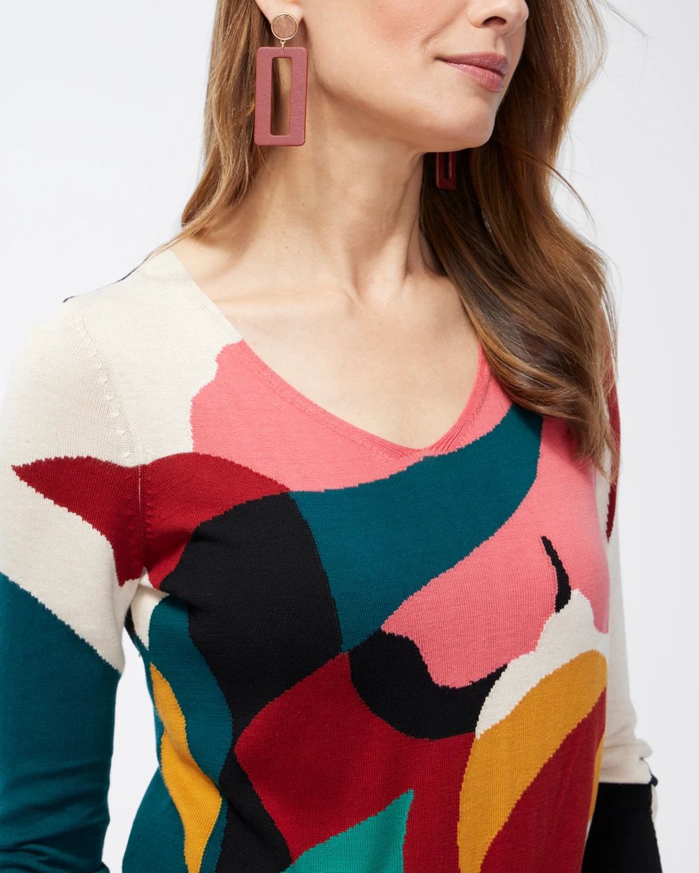 Spun Rayon Petals V-Neck Sweater