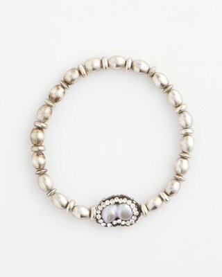 Silvertone Freshwater Pearl Stretch Bracelet