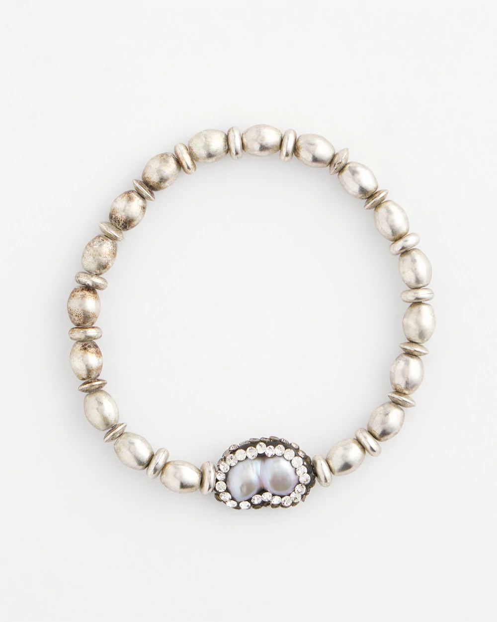Silvertone Freshwater Pearl Stretch Bracelet