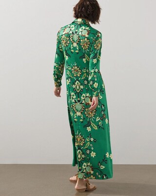 Satin Damask Print Maxi Shirt Dress