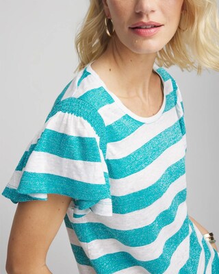 Linen Metallic Striped Flutter-Sleeve Tee click to view larger image.