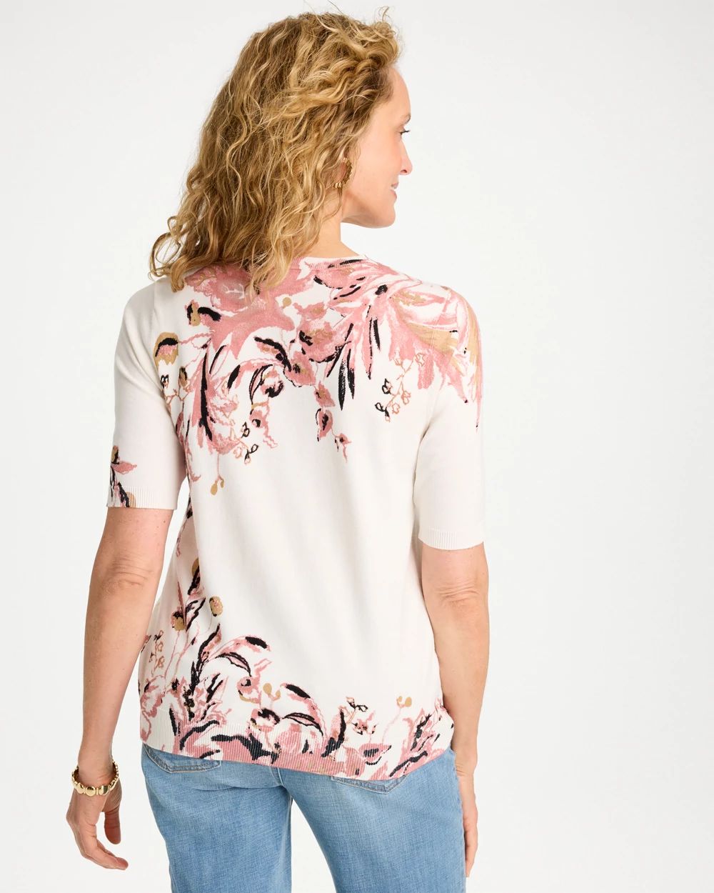 Ella Printed Short-Sleeve Sweater click to view larger image.