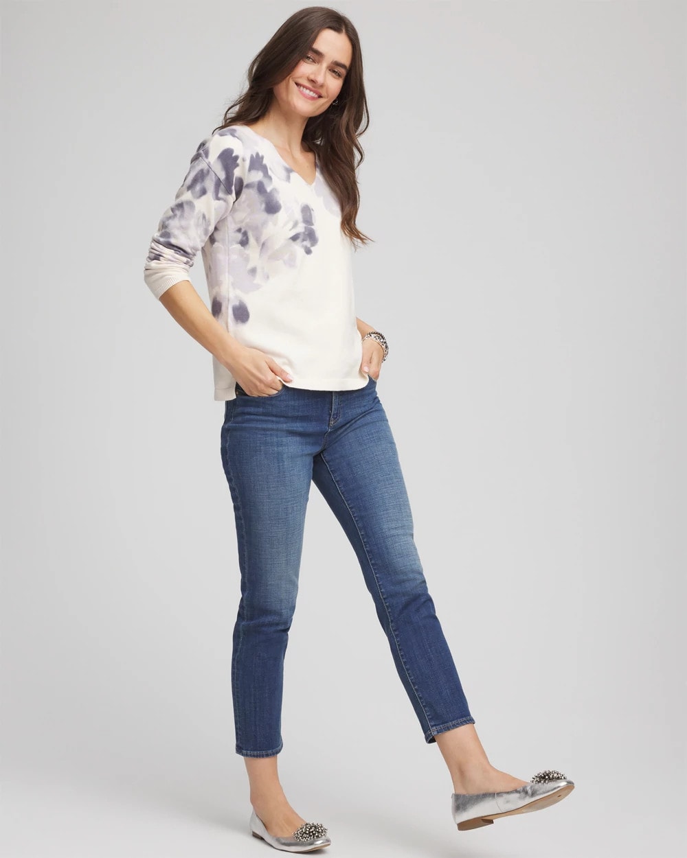 Printed V-Neck Sweater