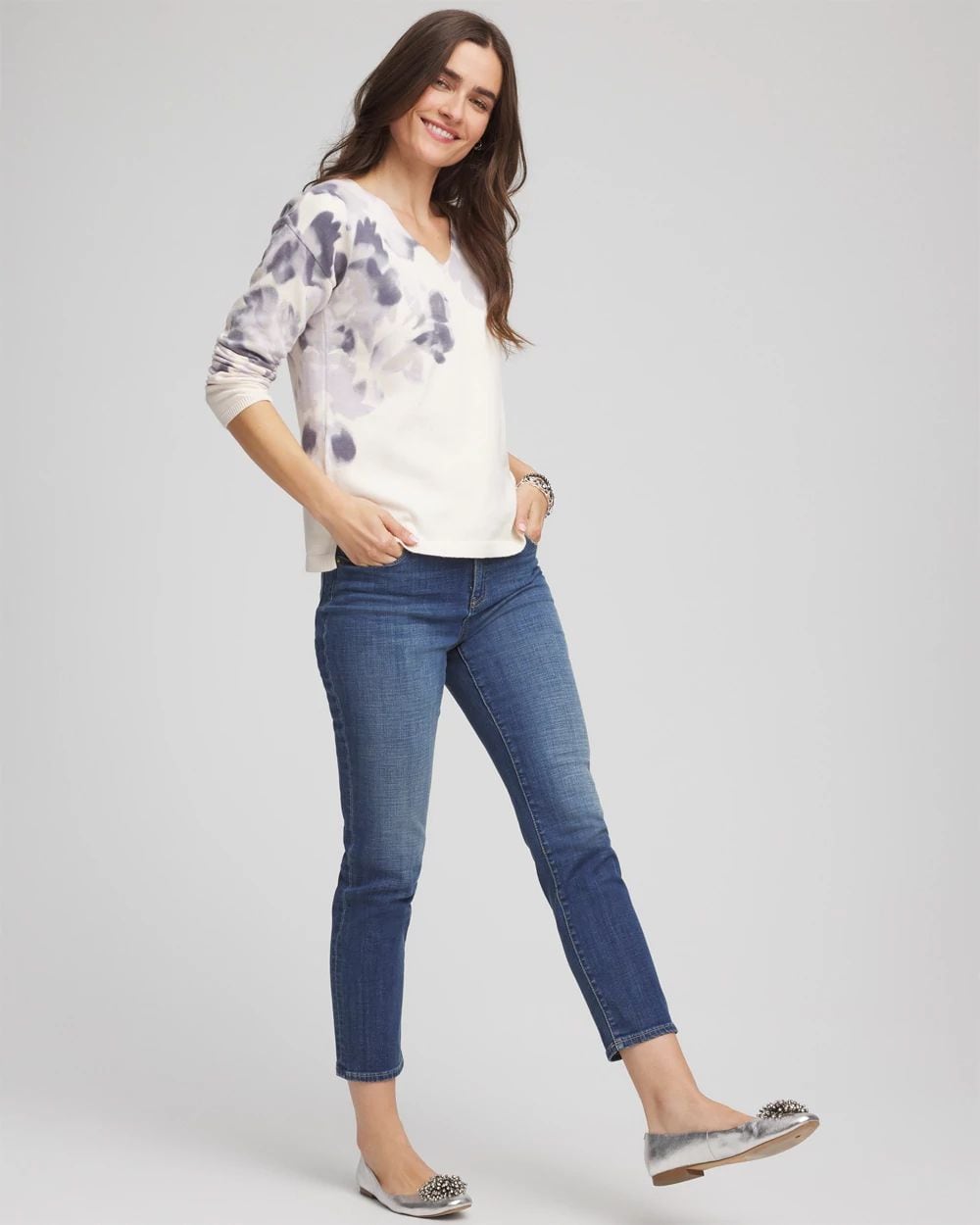 Printed V-Neck Sweater