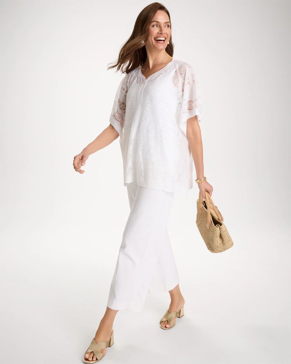 Notch Neck Burn Out Sweater Poncho click to view larger image.