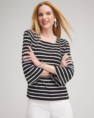 Stripe Square Neck Bell Sleeve Top