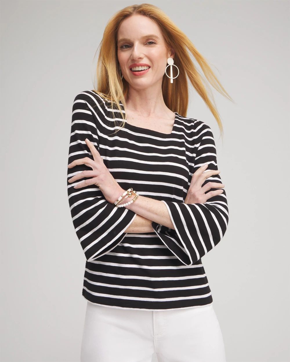 Stripe Square Neck Bell Sleeve Top