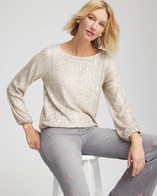 Drizzled Sequins Bubble-Hem Top click to view larger image.