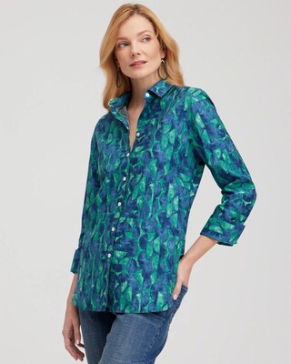 No Iron™ 3/4 Sleeve Mixed Half Moon Shirt