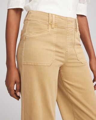 Neutral Pull-On Cropped Wide-Leg Frayed Jeans