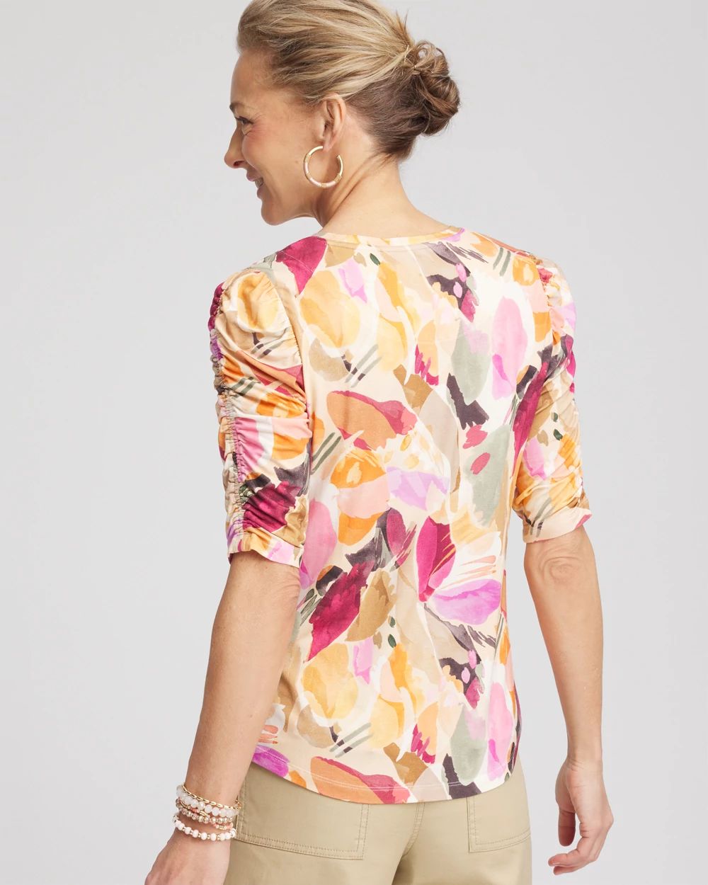 Touch of Cool™ Ruched Sleeve Print Tee click to view larger image.