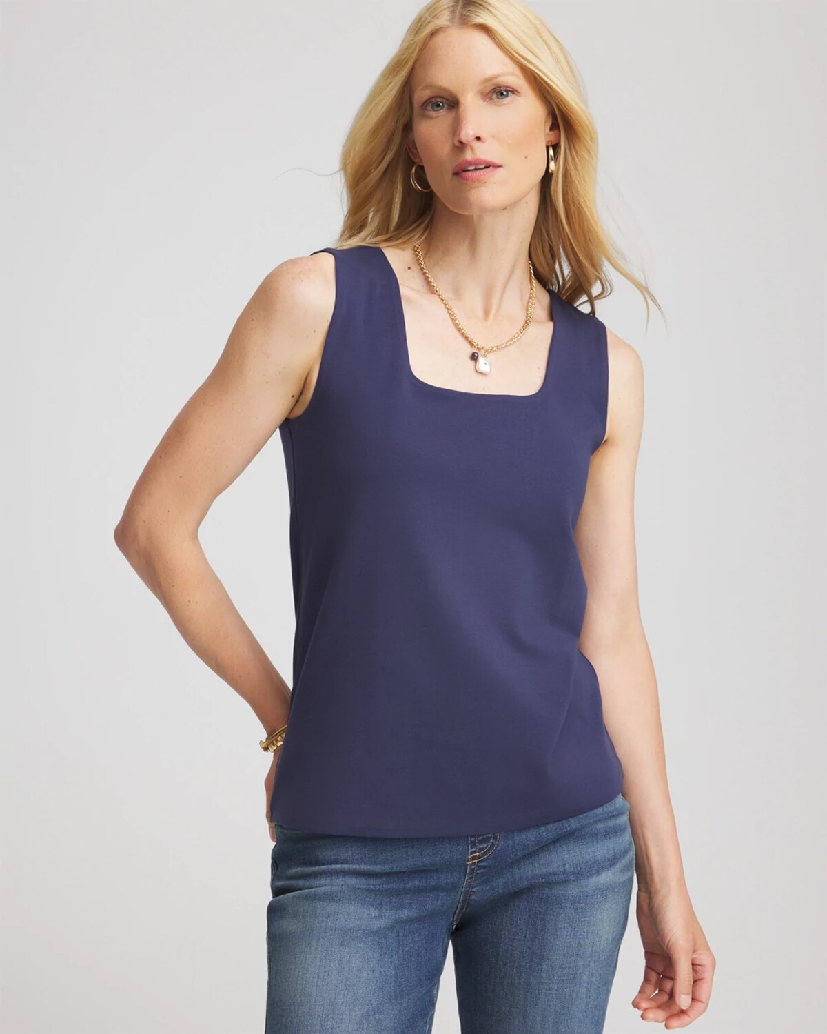 Chico's Jersey Knit Square-neck Tank In Blue