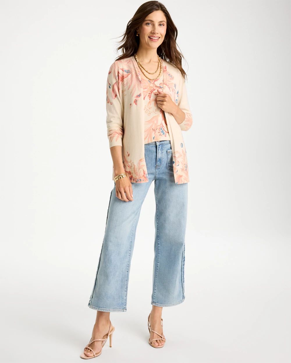 Ella Long-Sleeve Placed Print Cardigan click to view larger image.