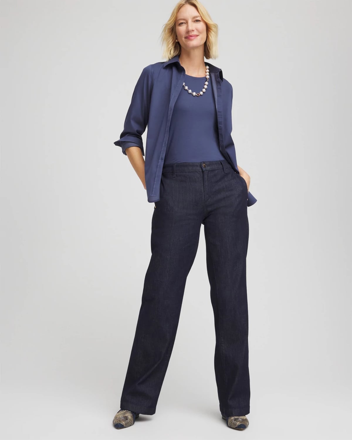 Chico's Touch Of Cool Layering Tee In Indigo Sky In Blue