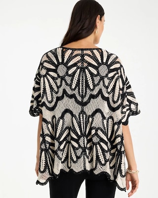 Crochet Lace Contrast Floral Kimono click to view larger image.