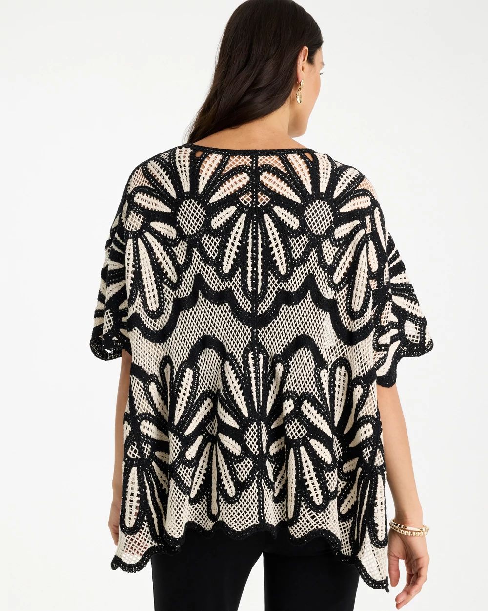 Crochet Lace Contrast Floral Kimono