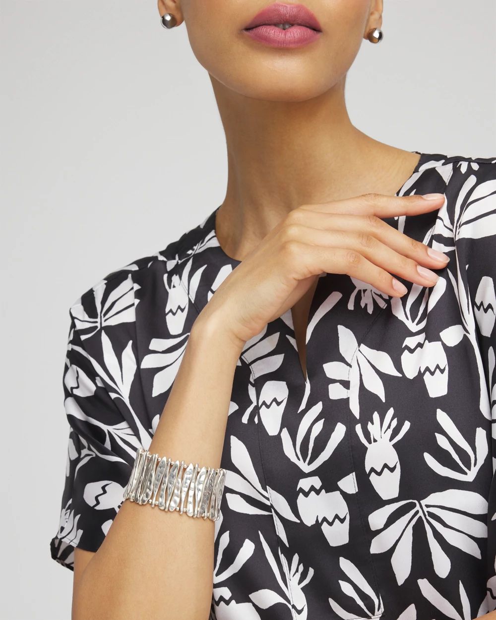 Silver Tone Stretch Cuff Bracelet