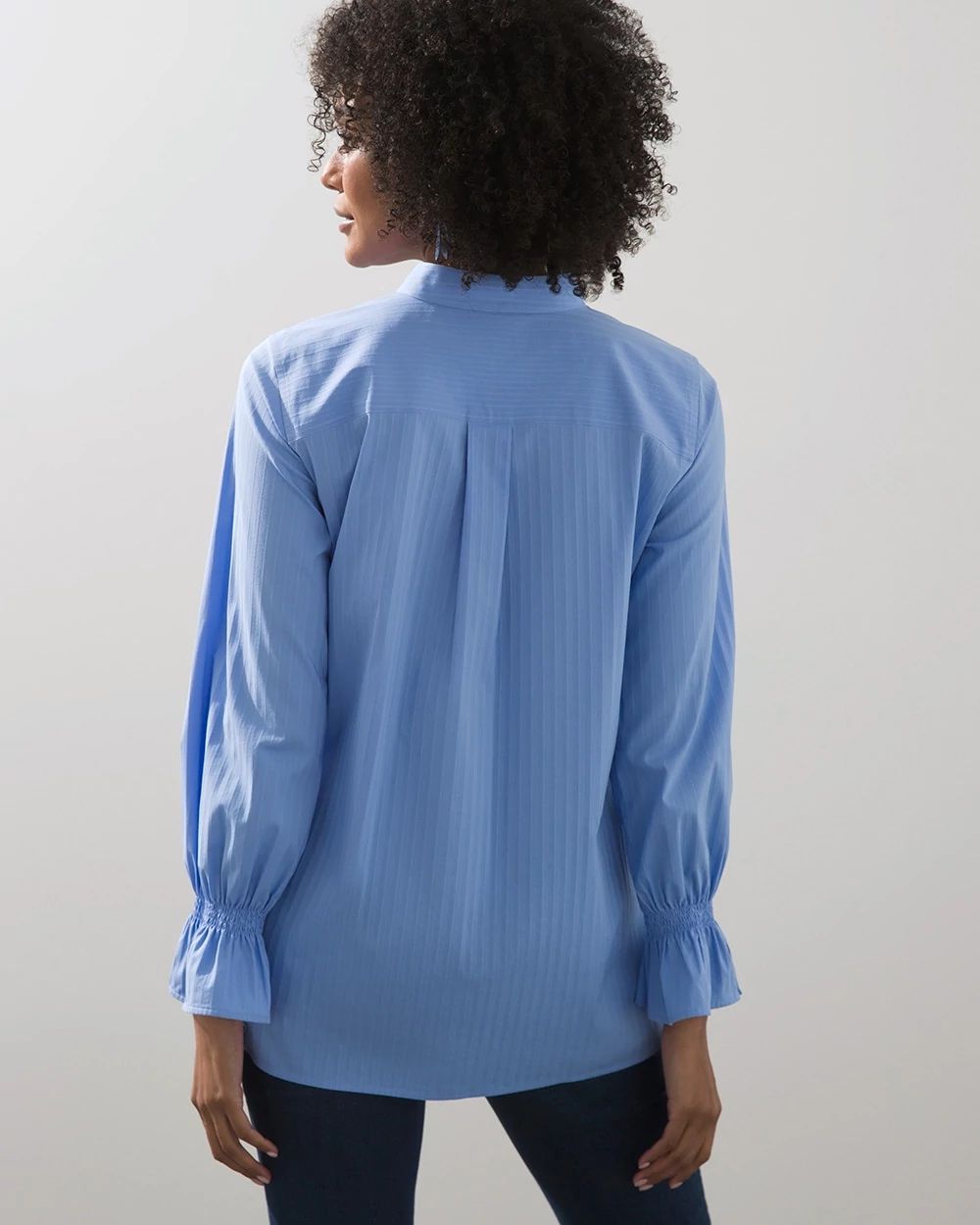 No-Iron Stretch Shadow Stripe Pullover Top