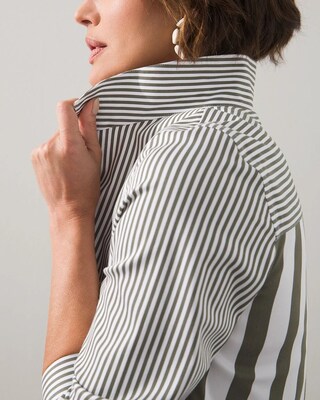 No-Iron Stretch Striped Button-Back Tunic