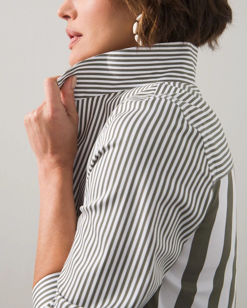 No-Iron Stretch Striped Button-Back Tunic