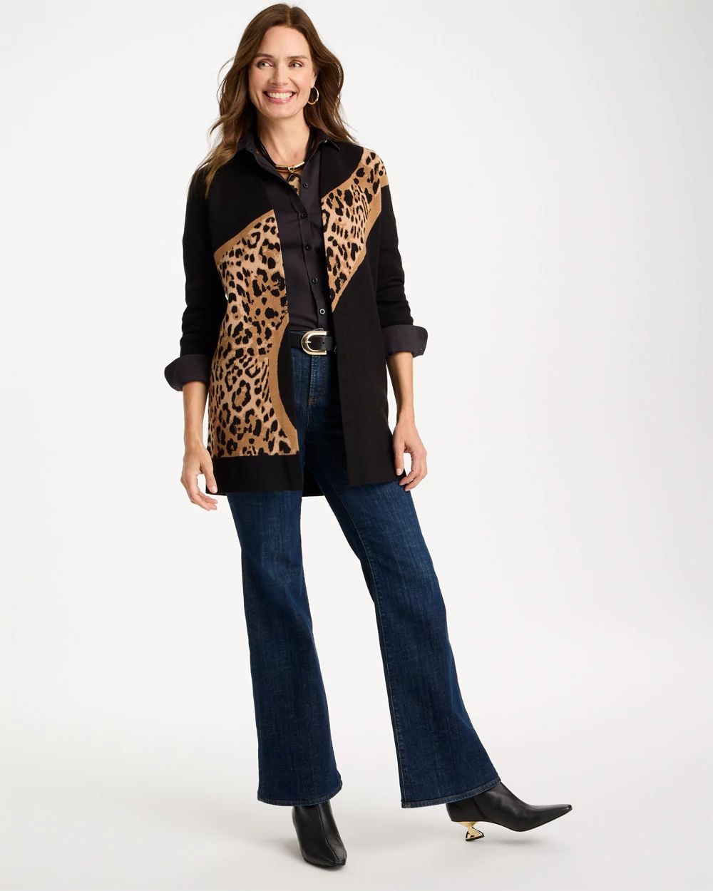 Ella Animal Jacquard Open-Front Cardigan click to view larger image.