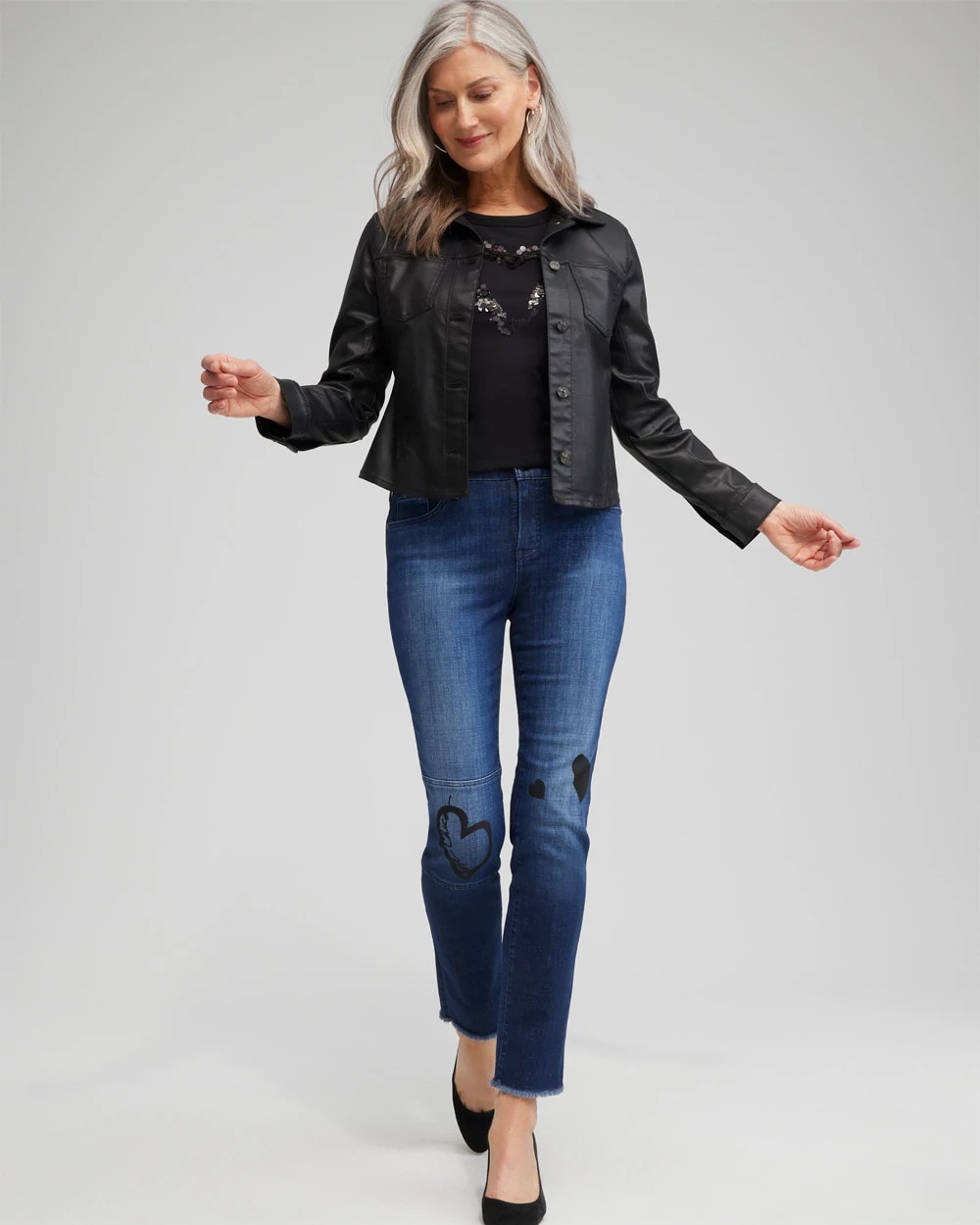 Girlfriend Heart Print Ankle Jeans