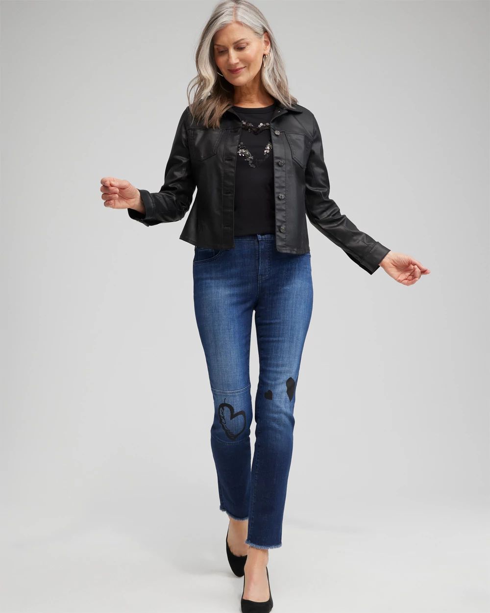 Girlfriend Heart Print Ankle Jeans