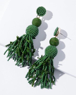 Green Seed Bead Tassel Earrings