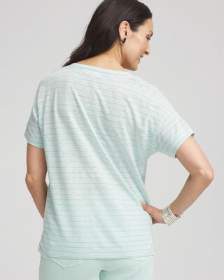 Striped Sweater-Trim Linen Tee click to view larger image.