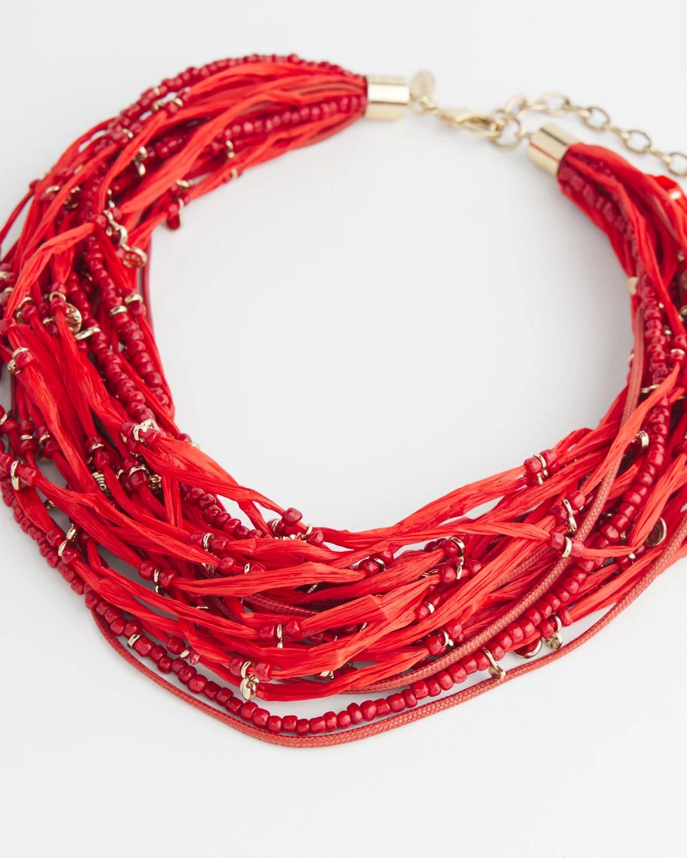 Red Raffia Beaded Necklace