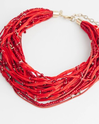 Red Raffia Beaded Necklace