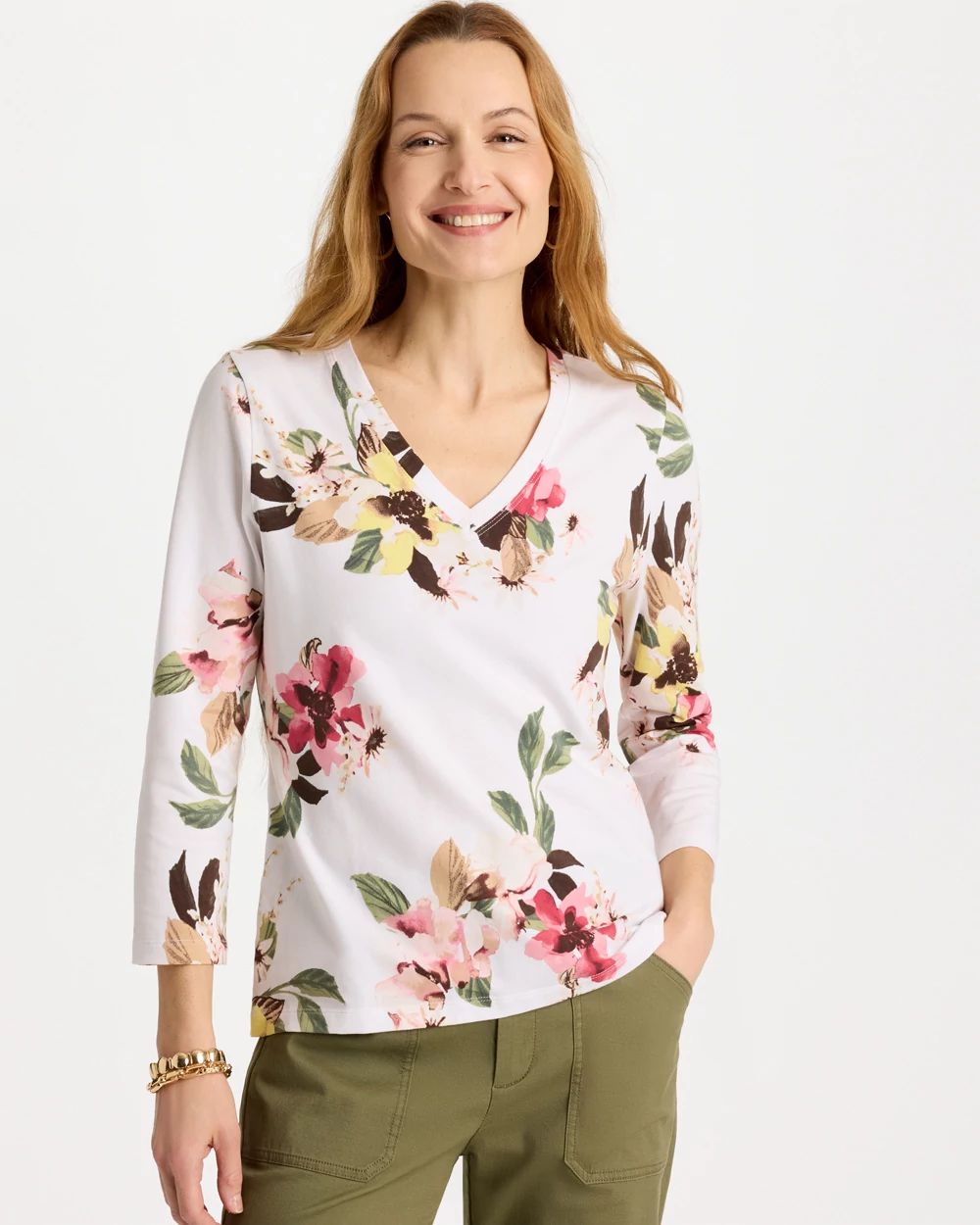 Printed Cotton Stretch 3/4 Sleeve Tee