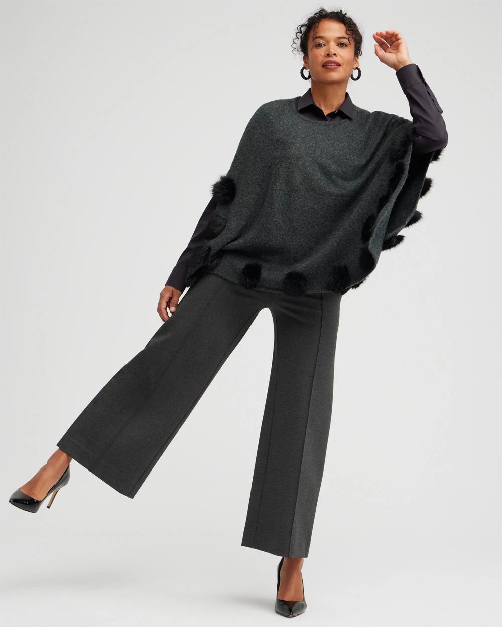 Gray Pom Pom Poncho