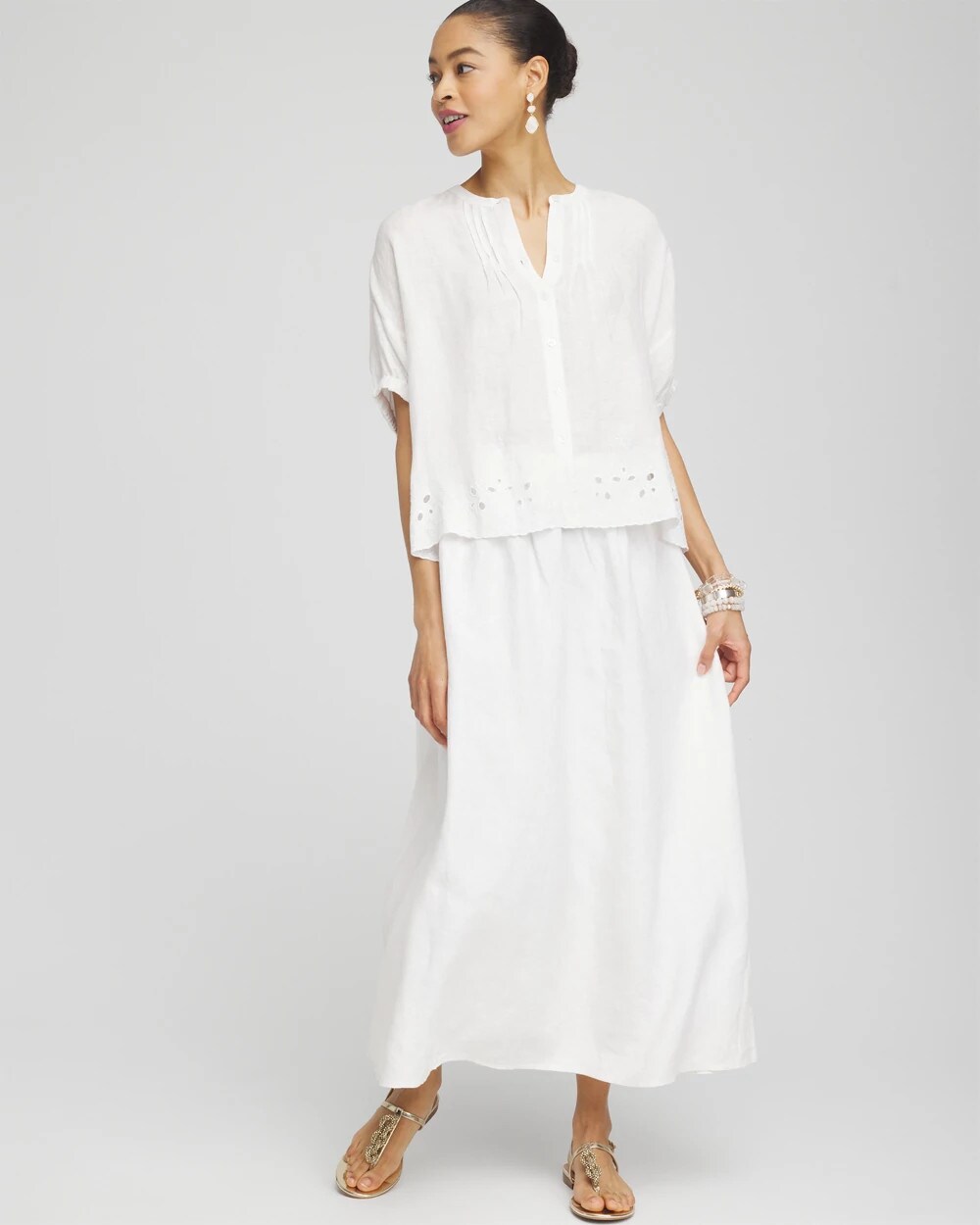 Pintuck Dolman Sleeve Linen Shirt