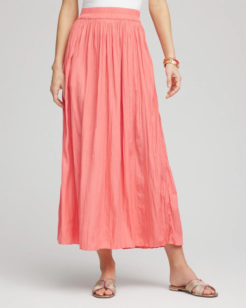 Pull-on Pleated Maxi Skirt
