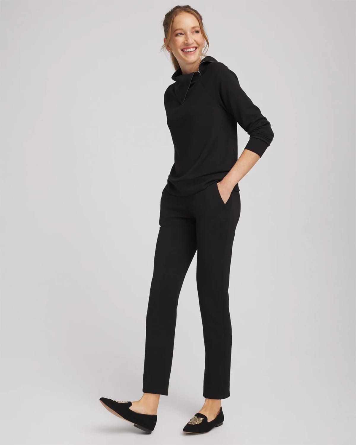 Chico's Scuba Popover Top In Black In Black