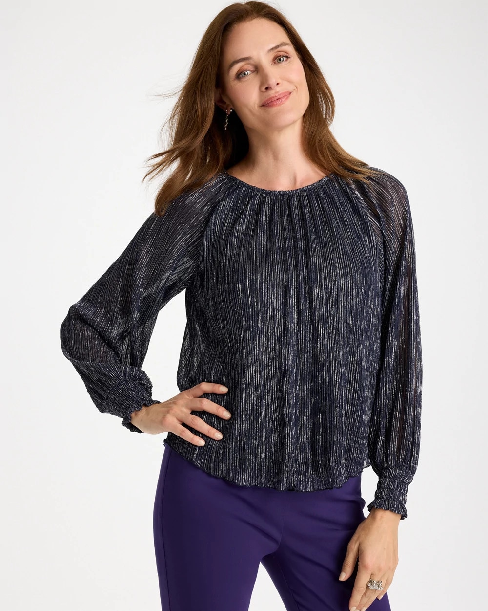 Metallic Bodre Crinkle Mesh Top