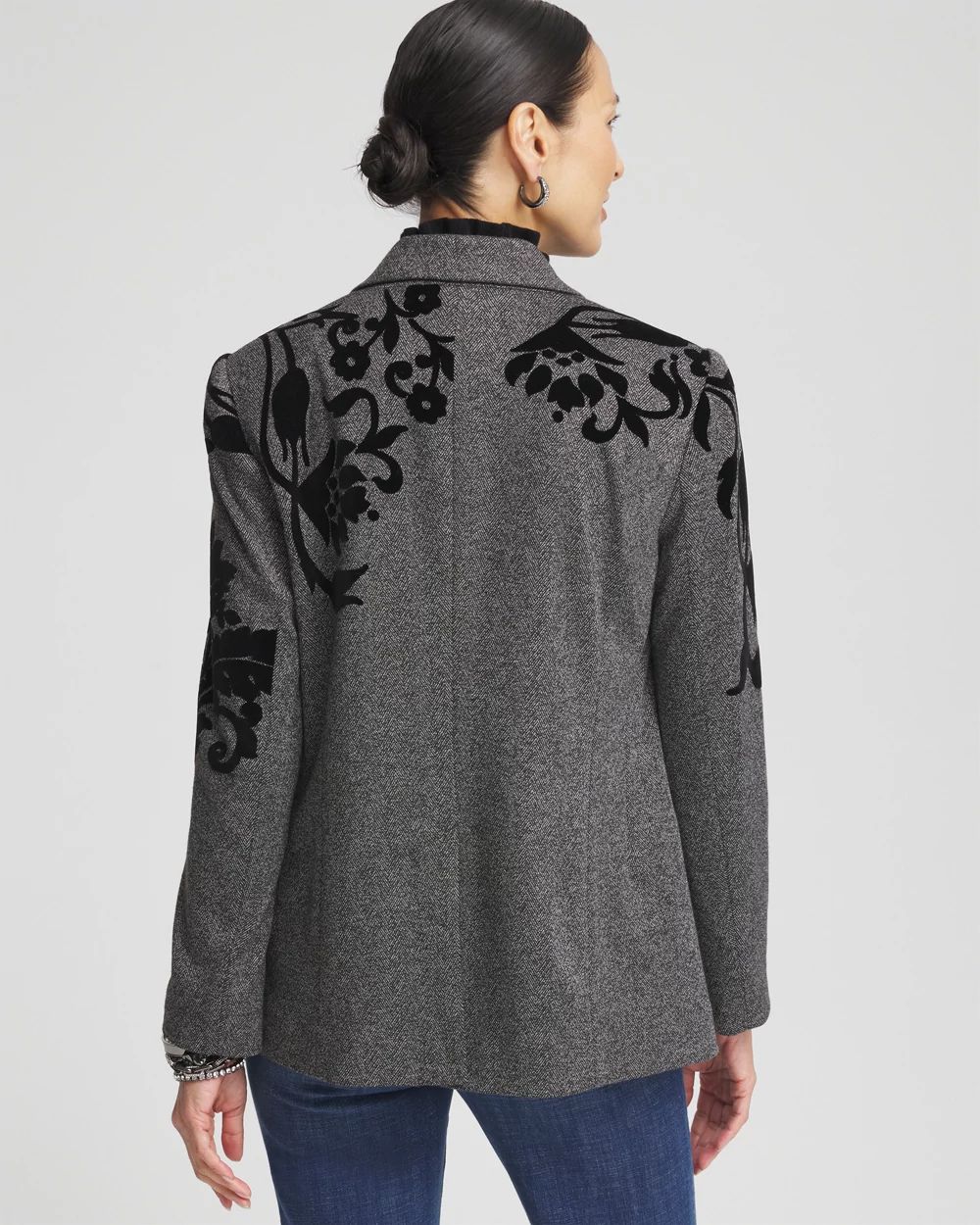 Flocked Floral Knit Blazer